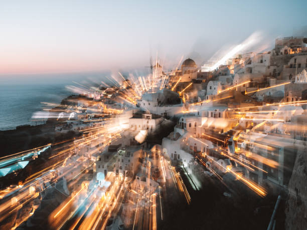istock Futuristic view of Oia at night 1322103758