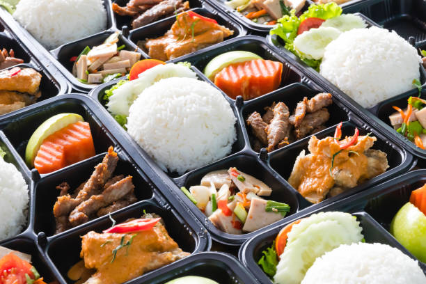 istock Modern Thai food lunch boxes in plastic packages. 1322106582