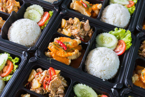 istock Modern Thai food lunch boxes in plastic packages. 1322106583