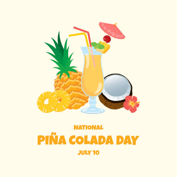 ilustraciones, imágenes clip art, dibujos animados e iconos de stock de vector del día nacional de la piña colada - summer party drink umbrella concepts