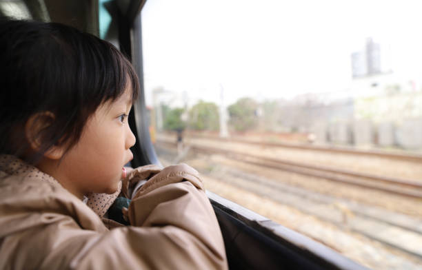 istock a asian girl not wearing mask  by train. 1322115549