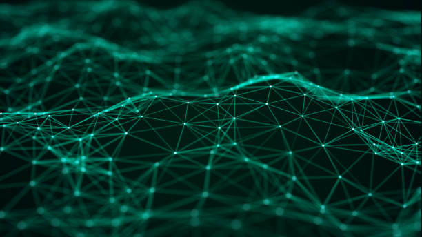 istock Digital dynamic wave. Abstract futuristic green background with dots and lines. Big data visualization. 3D rendering. 1322123991