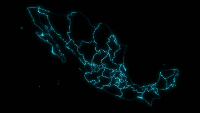Animated Outline Map of Mexico with States in a Black background