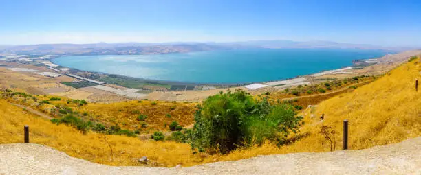 Panoramic view from the Golan Heights on the Sea of Galilee. Northern Israel