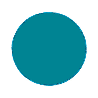 A large turquoise circle with a furry edge on a white background