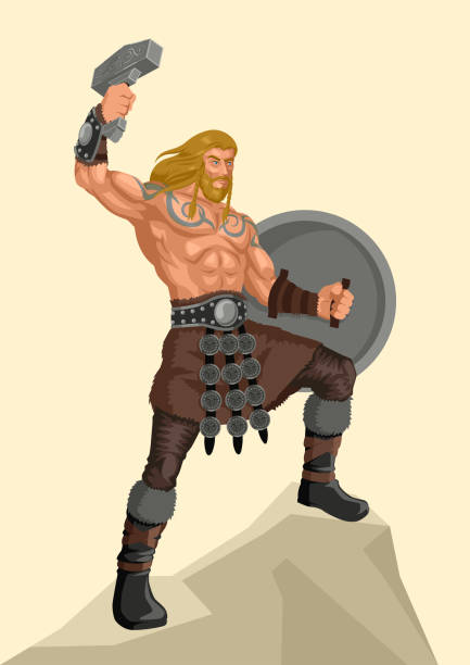 ilustrações, clipart, desenhos animados e ícones de o deus do trovão e dos relâmpagos - thunderstorm hammer scandinavian culture god