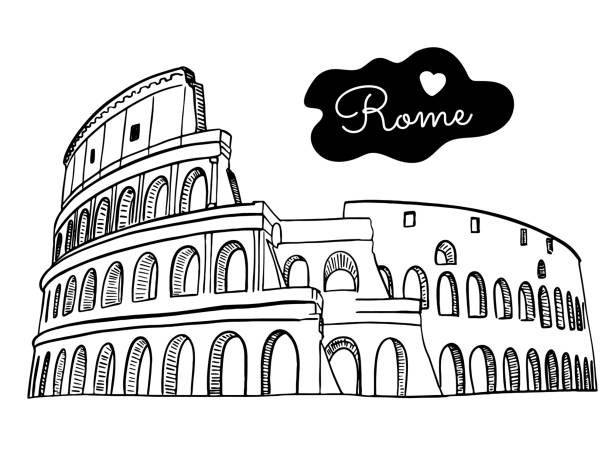 Colosseum digital hand drawn sketch. With Rome sign. Good for postcards. Vector isolated. Colosseum digital hand drawn sketch. With Rome sign. Good for postcards. Vector isolated. pen and marker stock illustrations