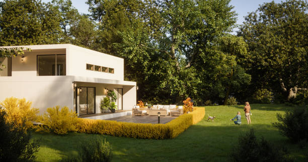 villa familiale moderne - house contemporary outdoors building exterior photos et images de collection