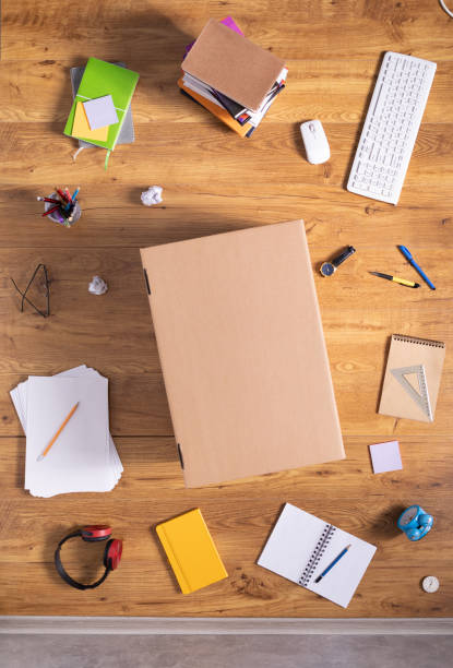 istock Study supplies and accessories on wooden floor background. Study learning concept 1322139340