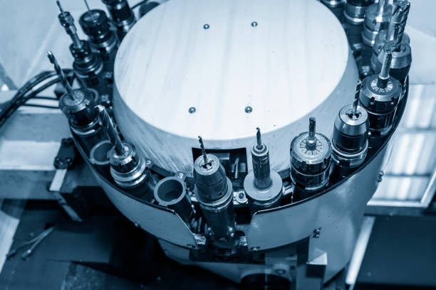 istock The solid end mill tool in the tooling magazine of machining center. 1322141660