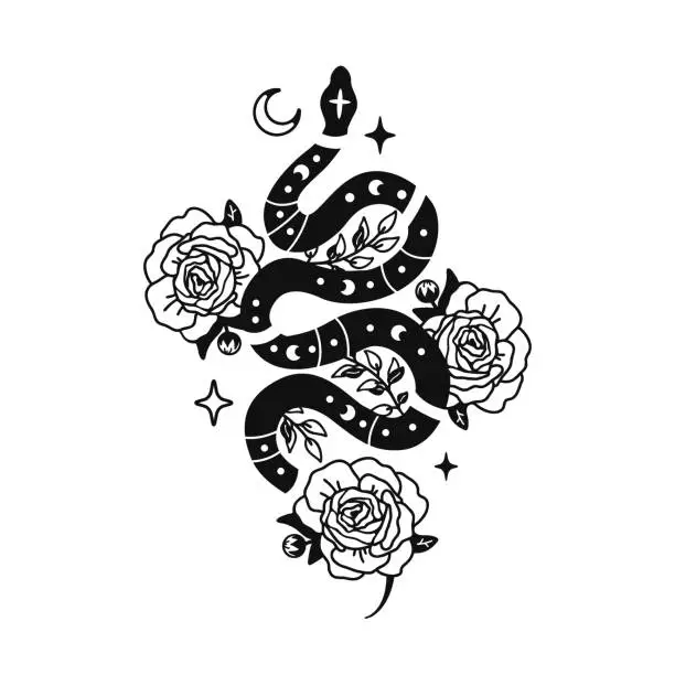 Vector illustration of Flower snake, Boho.