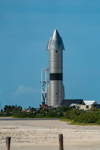 Boca Chica , Texas , USA - June 3rd 2021: close up on SN15 starship , SpaceX prepares for their next mission with the Spaceship SN15 at the high bay at the Starbase Space Facility in Boca Chica Texas USA