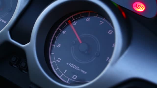 Close-up arrow speedometer of sports bike at high speed. stock videoTurkey, Speed, Car, Speedometer, Motorcycle