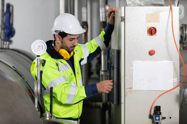 istock engineer or factory worker opening or operating machine control panel in factory 1322148838