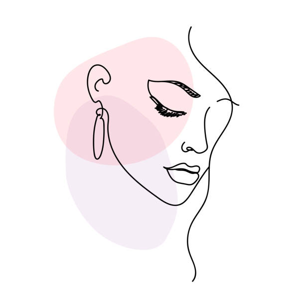 potret wajah wanita dalam gaya modern minimalis - keindahan ilustrasi ilustrasi stok