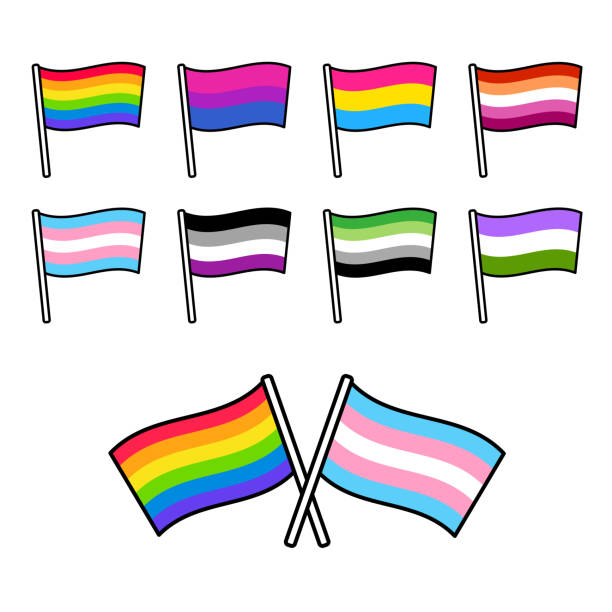 LGBT pride flags set LGBT pride flags set, mix and match for crossed and combined pairs. Cartoon style design. Vector clip art illustration. pride flag icon stock illustrations
