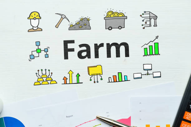 istock Concept farm for cryptocurrency with abstract icons. 1322153725