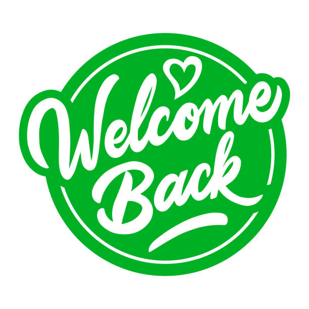 quarantine over - welcome back sign Fun sign on the front door - welcome back! We are open after quarantine over. Vector welcome sign stock illustrations