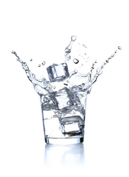 Photo of Splash of clear plain water in the glass with ice