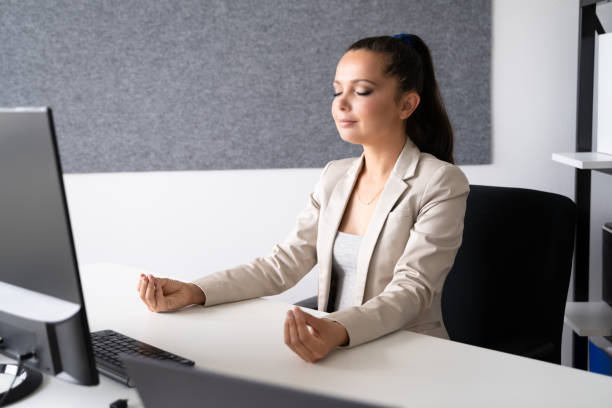 istock Healthy Yoga Exercise In Office Chair 1322155170