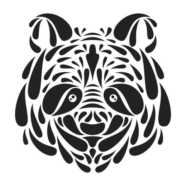 istock Silhouette of panda head from particles or leaves in hand drawn floral monochrome style isolated on white background. Modern graphic design element for label or poster. Vector art illustration. 1322157729