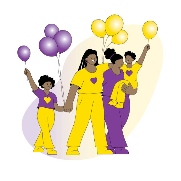Family celebrating intersex pride LGBTQIA Pride event. Family celebrating Intersex Awareness Day.
Editable vectors on layers. This image includes gradients and transparencies. lgbtqcollection stock illustrations