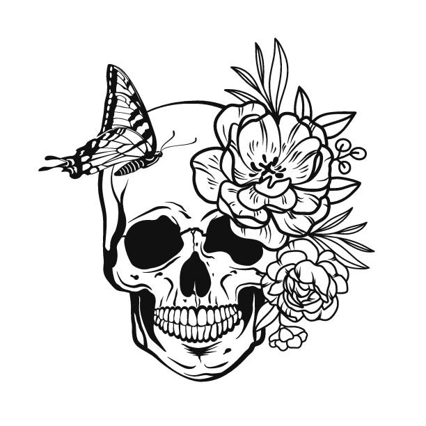 Ilustración de Calavera Con Flores Y Mariposa Bosquejo y más Vectores Libres de Derechos de Cabeza - Cabeza, Color negro, Contorno - iStock Ilustración de Calavera Con Flores Y Mariposa Bosquejo y más Vectores Libres de Derechos de Cabeza - Cabeza, Color negro, Contorno - iStock