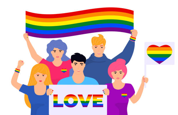 ilustraciones, imágenes clip art, dibujos animados e iconos de stock de bandera lgbt. mes del orgullo. arco iris. lesbianas, gays, bisexuales y transgénero. organización lgbtq. ilustración vectorial - rainbow gay pride homosexual homosexual couple