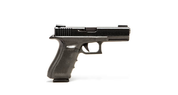 istock Black pistol or hand gun on white background 1322171953