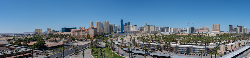 Las Vegas, Nevada - April 18 2021: View of the Last Vegas Strip behind Large Residential Building