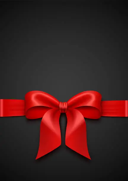 Vector illustration of Red Gift Bow with Ribbon on a Black Background
