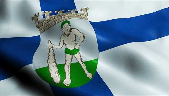 3D Illustration of a waving Finland city flag of Lappeenranta