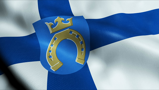 3D Illustration of a waving Finland city flag of Espoo