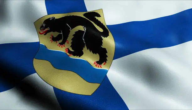 3D Illustration of a waving Finland city flag of Nokia