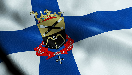 3D Illustration of a waving Finland city flag of Mikkeli