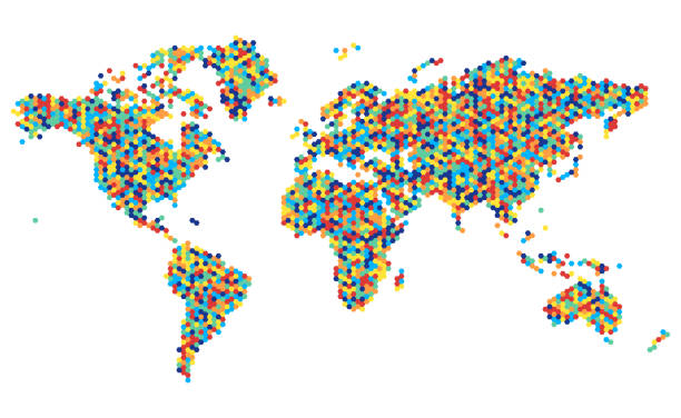 istock Colorful world map consisting of rainbow colored hexagons 1322188264