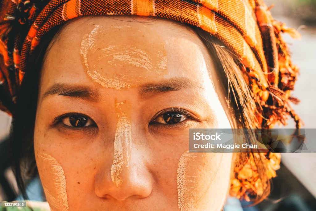 The southeast asian woman A woman in myanmar in thanaka powder Myanmar Stock Photo