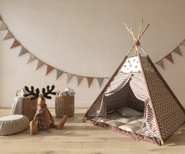 istock Children room interior scandinavian style with mock up on wall background 1322192409
