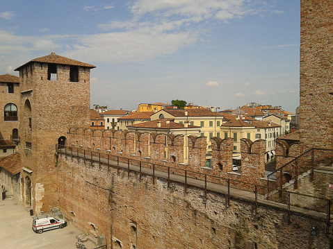 View up to ancient towers and basilica