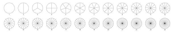 segment-slice-zeichen. kreis-schnitt-graph-linien-kunst. kreisdiagramm-symbol. 2,3,4,5,6 segment infografik. rad rund diagramm teil. fünf-phasen-, sechs kreiszyklus. geometrisches element. vektor-illustration - tortengrafik stock-grafiken, -clipart, -cartoons und -symbole