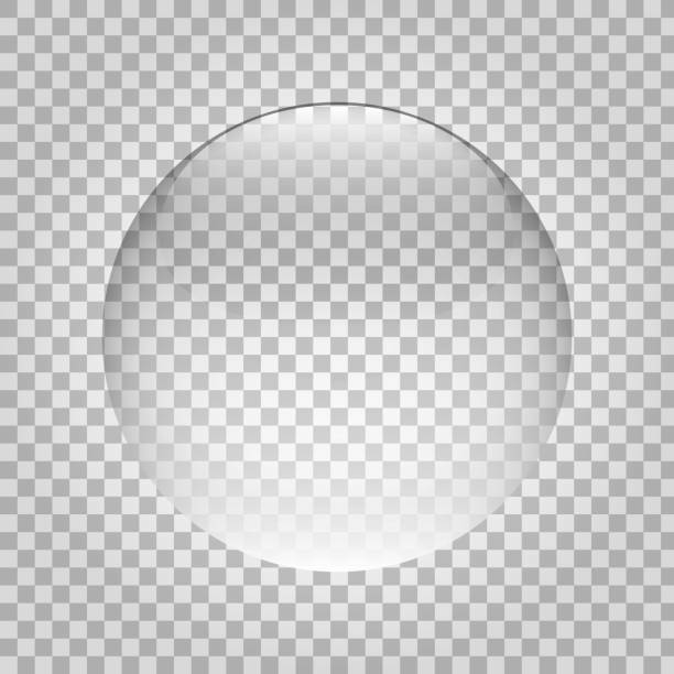 球ガラス。メガネで透明ボール。クリスタルラウンドオブジェクト。プラスチック光沢のある泡。クリーンな3dサークル。反射と光沢のある地球儀。ベクトルの図 - 水晶球点のイラスト素材／クリップアート素材／マンガ素材／アイコン素材