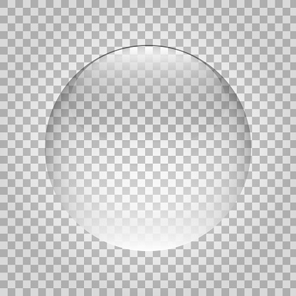 Sphere glass. Transparent ball with glasses. Crystal round object. Plastic glossy bubble. Clean 3d circle. Shiny globe with reflections. Vector illustration.