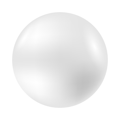 Ball white. Plastic sphere on white background. Realistic shining pearl. Isolated light circle. Grey round object with shiny reflections. Vector illustration.