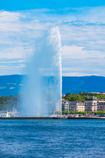 Water jet fountain in Geneva