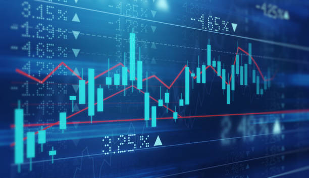 digitally enhanced shot of a graph showing the ups and downs shares on the stock market - lista imagens e fotografias de stock