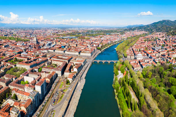Aerial view of Venaria Reale in Piedmont Italy the first day of 150° annyversary of Italy