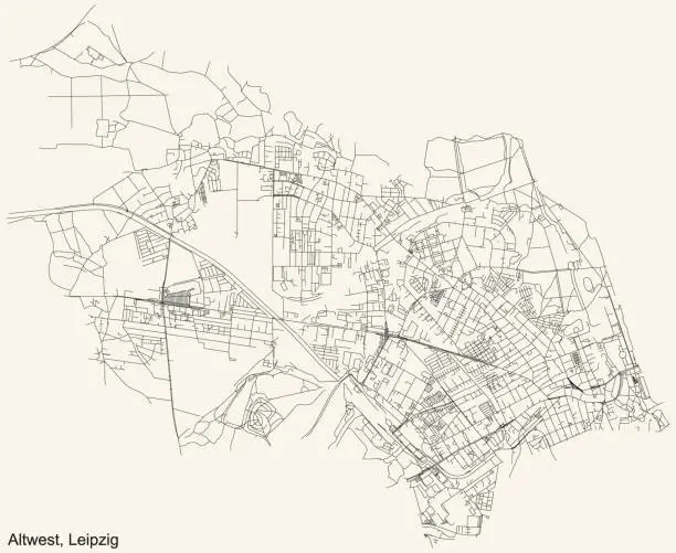 Vector illustration of Street roads map of the Old West (Alt-West) district of Leipzig, Germany