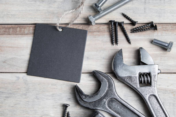istock Happy father's day. Greeting card. Old work tools on a gray wooden background 1322203727