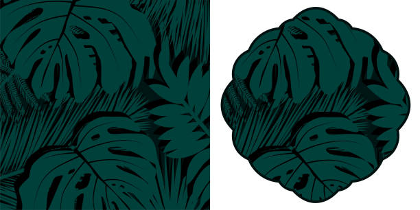 liście palmowe - pattern coconut palm tree frond textile stock illustrations