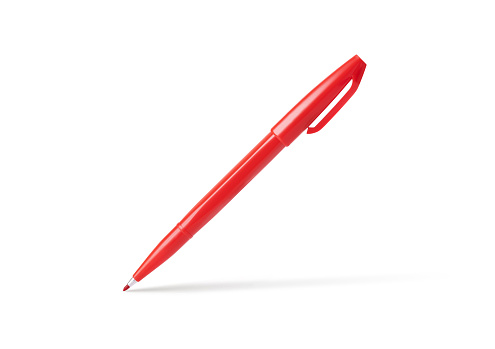 Red felt tip marking pen with clipping path.